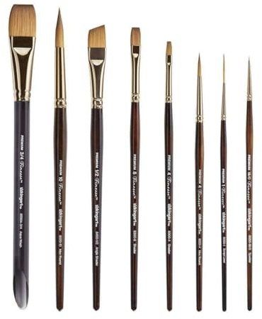 KINGART 1010A Premium 8 Pc. Finesse Watercolor Artist Brush Set, Synthetic Kolinsky Sable for Watercolor, Gouache, Oil, and Acrylic Paints, Short Handle, Gift Boxed, Set of 8