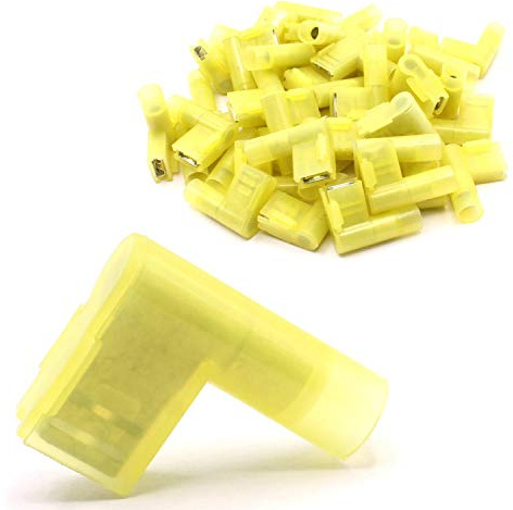 25 Stück Flachsteckhülsen weiblich 90 Grad gelb 4-6 mm² Steckbreite 6,3mm Vollisolierte Steckverbinder Kabelsteckschuhe Kabelschuhe Verbinder aus Messing verzinnt