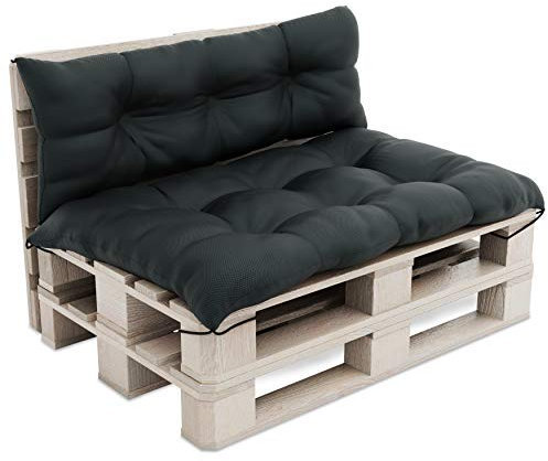 MOLTICO Palettenkissen Palettenauflagen Wasserdicht - Indoor und Outdoor - Set 2X: Sitzkissen 120x80x 14 cm und Rückenkissen 120x40x 14 cm - Graphit