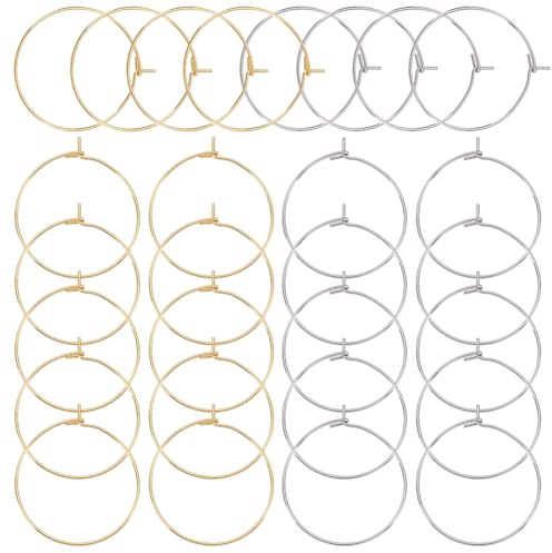 UNICRAFTALE 80pcs 25mm 2 Farben Weinglas Charms Ringe 304 Edelstahl Creolen DIY Ohrringe Zubehör Perlen Ohrringe Herstellung Für Frauen Ohrringe Selber Machen Creolen, 0.7mm