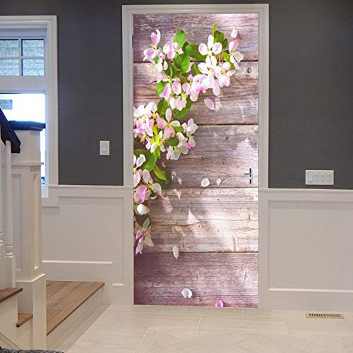 A.Monamour Türtapete Selbstklebend Türfolie Türposter 3D Apfelblüten Blumen Auf Altem Grunge Holz Bretter Boden Vinyl Folie Türdeko Tapete Wandbild Türaufkleber Türtattoo 90 x 200 cm