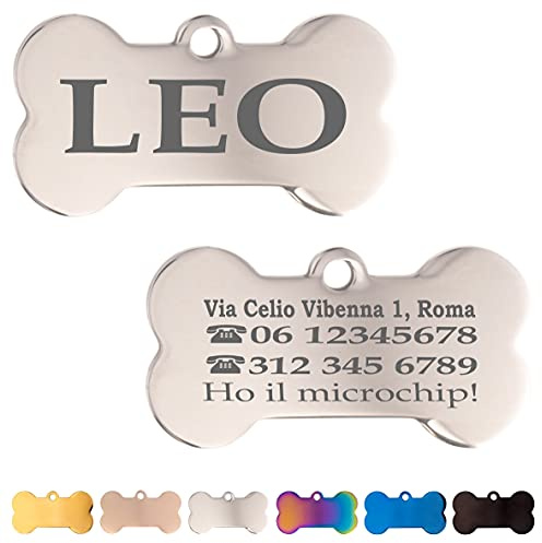 Ibera gifts - Medaglietta Cane Personalizzata, Targhetta Cane con Incisione in Acciaio Inossidabile, per Cani e Gatti di Taglia Media e Grande, Medaglietta Gatto Personalizzata (Argento)