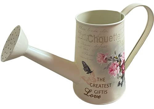 Vintage French Country Style Metal Tin Watering Can Water Spray Bottle Long Spout Garden Plants Pot planter vairous Floral Designs Decoration (Chouette Fleur Watering Can)