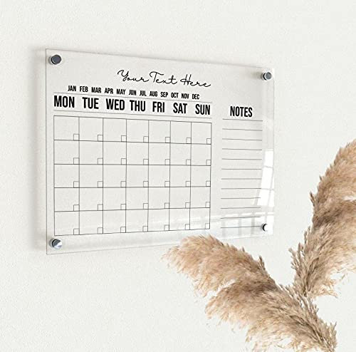 stika.co A3 Personalisierbarer Familienkalender, trocken abwischbar, Wandmontage, Acryl, minimalistischer Rahmen, personalisierter Hauskalender (Silber, A3 – 420 x 297 mm)