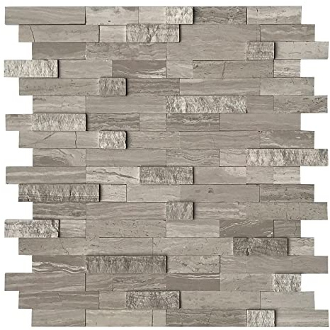 SUNWINGS 5-Sheet Peel and Stick Mosaic Natural 3D Stone Self Adhesive Marble Tiles, 11.5 x 10.7 Stick on Backsplash for Kitchen Bathroom Fireplace Vanity, Mixed Tan