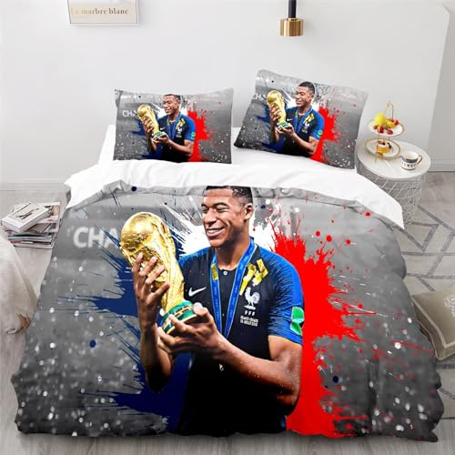 Enfunt-Home Fußballstars Mbap Bettwäsche 135x200, Bettbezug Mit Reißverschluss Bettwäsche Set Kissenbezug 80x80 Mikrofaser Teenager-Bettwäsche 3D-Digitaldruck
