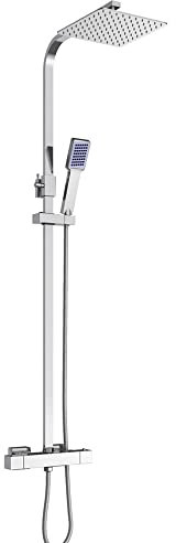 Sistema doccia con termostato, 40 x 40 cm, da incasso, set doccia a pioggia, soffione in acciaio inox, asta per doccia, colonna doccia regolabile in altezza, set di colonna doccia