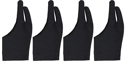 ULTECHNOVO 4pcs Artist Two Finger Glove Black Spandex Drawing Glove for Sketching Painting Tablet Use -Sweat Breathable Comfortable Design for Clean Artwork