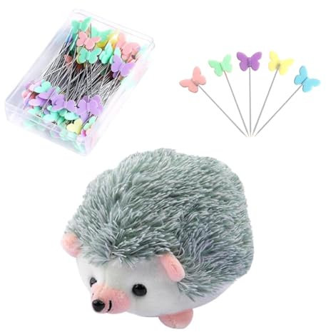 CICILIAYA Nadelkissen Igel Form Pin Halter, Entzückendes Nadelkissen Kit, Igel Nadelkissen Niedliche Nadel Stoff Nadelhalter Nadel Kissen Nähen Zubehör Stifte Quilten Halter Nähen, 100Pcs Pins(Grau)