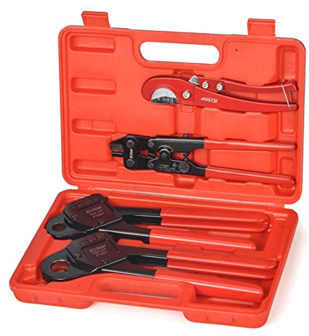 iCrimp IWS-1807CN PEX Crimping Tool Kit with PEX Crimpers, PEX Tubing Cutter, Copper Ring Removal Tool for 1/2’’ & 3/4’’ Copper Crimp Rings, Meets ASTM F1807 Standard
