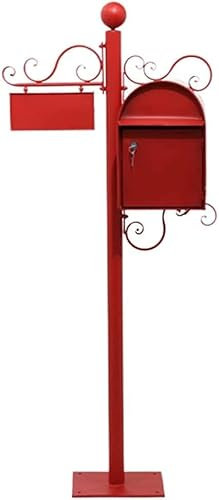Briefkasten, bodenstehender Eisen-Briefkasten, Retro-Stil, Briefkastenpfosten, großes Fassungsvermögen, Drop-Box, DIY-Hausnummer, Zuhause, Briefkasten, Heimdekoration (Color : Red)