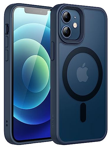 JETech Magnetisch Hülle für iPhone 12 Mini 5,4 Zoll Kompatibel mit MagSafe, Durchscheinende Matt Handyhülle Rückseite Dünn Stoßfest Schutzhülle (Sturmblau)