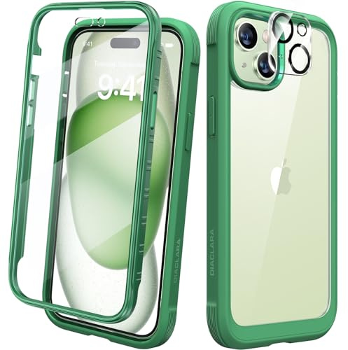 Diaclara Designed for iPhone 15 phone Case, Full Body Rugged Case with Built-in Touch Sensitive Anti-Scratch Screen Protector, with Camera Lens Protector for iPhone 15 6.1 (Green)