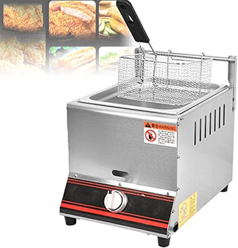 Friggitrice a Gas Commerciale 6l/12l Friggitrice in Acciaio Inossidabile Con Cestello E Coperchio, Friggitrice a Olio Da Banco Per Ristorante Casa,Smallsinglecylinder