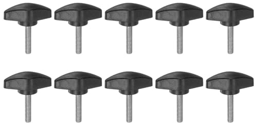 sourcing map T-Flügelknöpfe, Rändelschrauben, M5 x 25 mm, Standard-Außengewinde, Kunststoff, T-Griffe, Handklemmknöpfe, Griff-Rändelschraube, Schwarz, 10 Stück