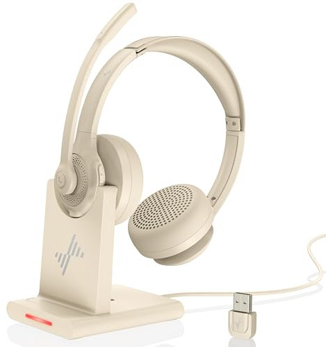 Cuffie wireless con microfono AI con cancellazione del rumore, cuffie Bluetooth V5.2 con dongle USB, base di ricarica e microfono mute per computer/laptop/PC/iPhone/Android/telefoni cellulari,