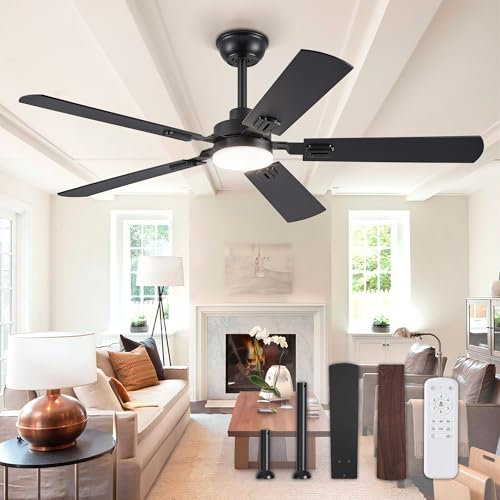 ZMISHIBO 52 Ceiling Fans with Lights, Black Modern Ceiling Fan with Remote & App Control, Farmhouse Indoor Ceiling Fan with Dual Finish Blades, Quiet & Strong Motor, 24W Dimmable Bright LED Light