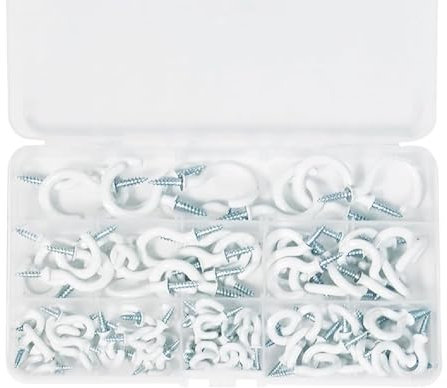 Fizzix 70 Pcs Screw Hooks, White Hooks, Ceiling Hook, Cup Hooks, Mug Hooks Hangers Assortment Kit for Home and Office Use