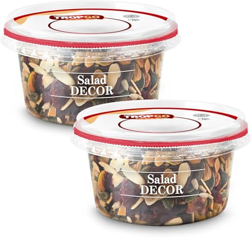 Tropgo Salad Decor - Healthy Salad Mix with Salted Almonds Dried Cranberries and Seeds in a Reusable and Recyclable Tub - Guilt Free Mixed Nuts and Dried Fruits - Salad Topper for all Ages (2-Pack)
