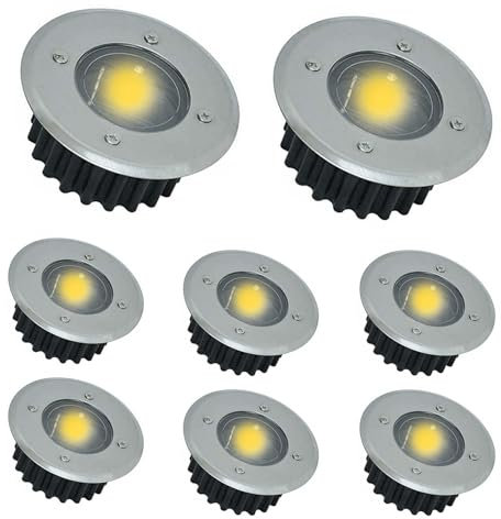 Petyoung Solar Lights Outdoor Garden, 8 Pack Solar Ground Lights, IP65 Waterproof Disk Lights Decking Lights Solar Powered for Lawn Pathway Yard Landscape Walkway