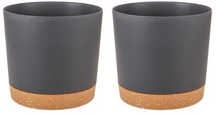 Set di 2 Vasi per Piante da 12 cm, Interno ed Esterno, con Fori di Drenaggio e Fondo Rimovibile, in Plastica, Moderni (Grigio Scuro)