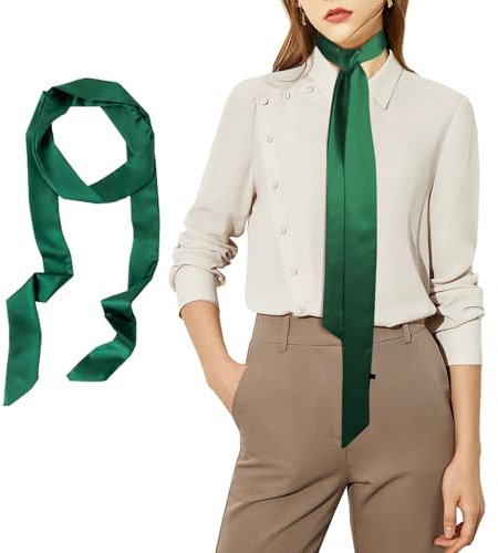 Moorle Damen Satin Taillengürtel, 5x195 CM Bindegürtel, Skinny Scarf Retro Grün, Lang Seide Binden Damen, Seidentuch Haare Gürtel für Kleid Mantel