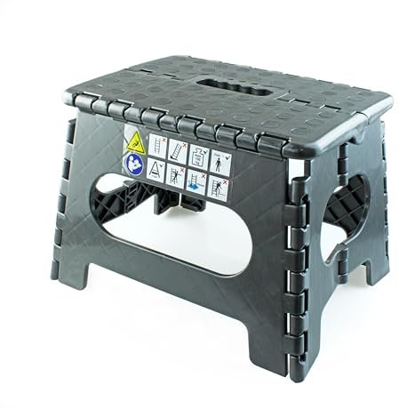 4DOOR Tritthocker/Klapphocker 22 cm hoch/bis zu 150 kg belastbar, leicht faltbar, schwarz/schwarz