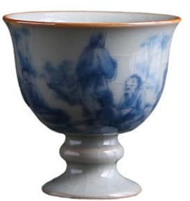CAPIJIONG 80ml/2.5oz Vintage Ceramic Tea Cup, Kung Fu Tea Set, Cicada Wings Opening, Creative Chinese Style Tea Cup-Ru Kiln High Foot Cup -2