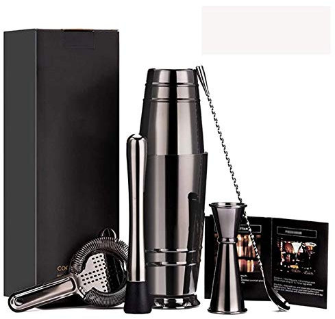 UHJKLA Coctelera, Juego de 5 cocteleras de Acero Inoxidable, Kit de Barman Profesional, Juego de Barra Premium para el hogar, Bares, Fiestas y Viajes, Color