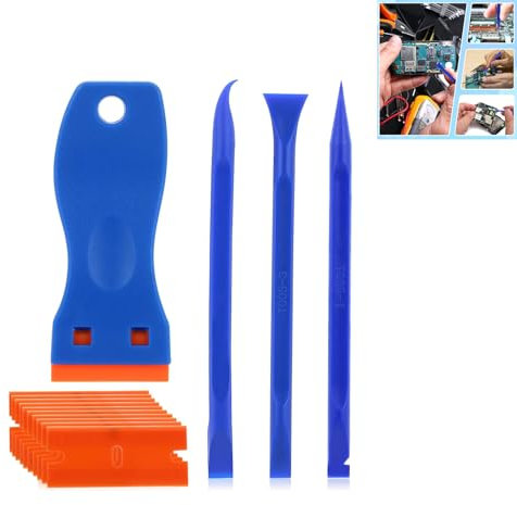 Plastic Scraper Non-Scratch Scraper Tool Kits Window Glass Paint Scraper Car Sticker Remover with 10 Plastic Razor Blade for Removing Glue Stickers & Adhesive Residue from Glass Windows Car