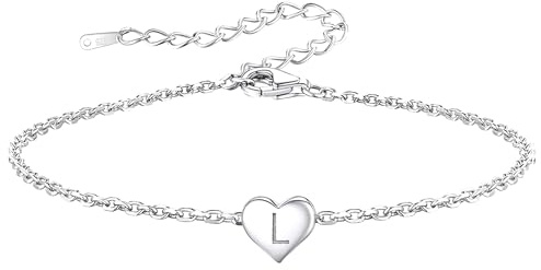 bifriend Funny S925 Silver 26 Letter Initial A-Z Heart Pendant Bracelet Gift For Daughter Sisters Friends Mum Birthday Christmas Adjustable Jewellery (L)