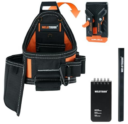 MELOTOUGH Small Tool Pouch Tape Measure Pouch/Utility Knife Pouch Tool Belt Pouch with Belt Clip,Clip on Knife Pocket Holder for Electrican/Carpenter(Orange)