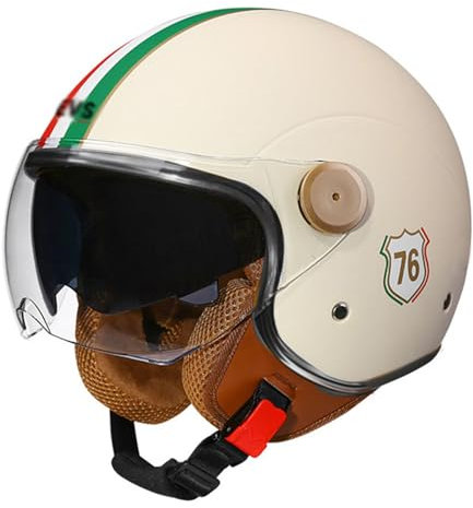OZXDKJ Vintage Motorrad Klapphelme, Halbhelme DOT/ECE-Zulassung, Herren Damen Motorradhelm, Motorrad Offener Helm, Jethelme Mit Doppelvisier, 3/4 Helm Für Chopper Scooter Moped,M=(57-58cm),CC