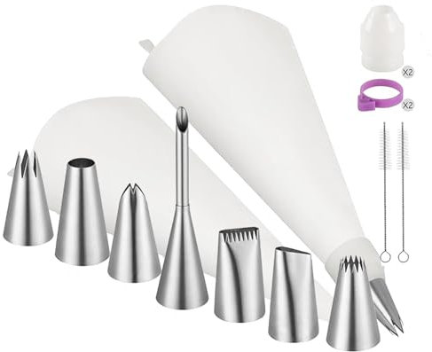 Juego de mangas pasteleras profesionales de 35 cm, de acero inoxidable 304, boquillas grandes para manga pastelera, 7 boquillas de acero inoxidable para tartas, tartas, reutilizables, decoración de
