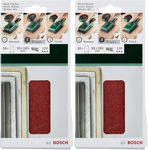 Bosch Accessories 2609256A83 Feuilles abrasives pour Ponceuses vibrantes 93 x 185 Nombre de trous 8 Grain 120 Lot de 20 feuilles