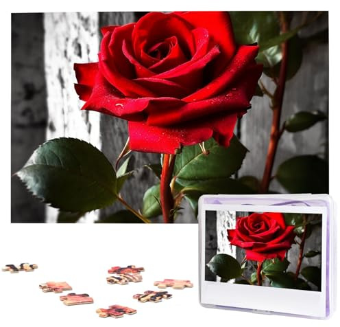Puzzle für Erwachsene, 1000 Teile, Holzpuzzle, moderne Kunst, Puzzle, blühende rote Rose, herausfordernde Puzzles, individuelles Bild, Puzzle, personalisiertes Fotopuzzle für Geschenk, Familie