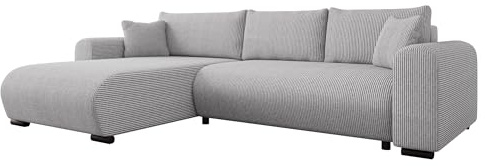 Mirjan24 Ecksofa Merkos Cord mit Bettkasten (Poso 110) | Freistehende Eckcouch mit Schlaffunktion, gepolstertem Rücken, beweglichen Kissen und universeller Ottomane