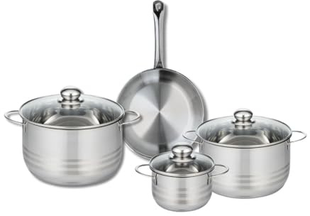 ELO 9868250 - Set di 1 padella 24 cm e 3 pentole, 14, 20 e 24 cm Elo Profi lucido, acciaio inox, induzione 9868250