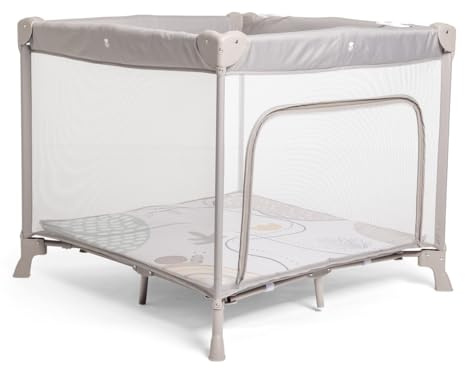 Chicco Open Box Square para bebés y niños pequeños desde el nacimiento hasta los 15 kg, plegable y compacto, con alfombrilla de juego, ventanas de malla, 4 asas y bolsa de viaje, gris