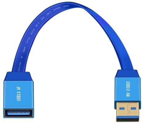 HuaLiSiJi USB 3.0 Verlängerungskabel Flach 5Gbps Datenübertragung Verlängerungskabel USB 3.0 A Stecker auf A Buchse für PC Laptop LED (Blau, 0.3 m)