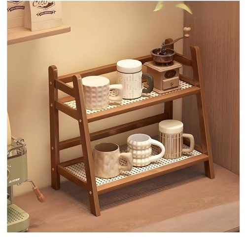 AIRCADIA Organisateur de cuisine à 2 niveaux en bambou imitation rotin - Étagère à épices debout - Rangement et organisation des dosettes de café - Porte-tasses (café 27)