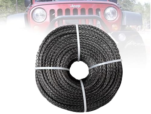 Corde de treuil synthétique, 4 mm * 50m synthétique treuil corde ligne Fibre corde de remorquage Câble Accessoires voiture for 4X4 / VTT/UTV / 4 roues motrices/OFF-ROAD(Grey)