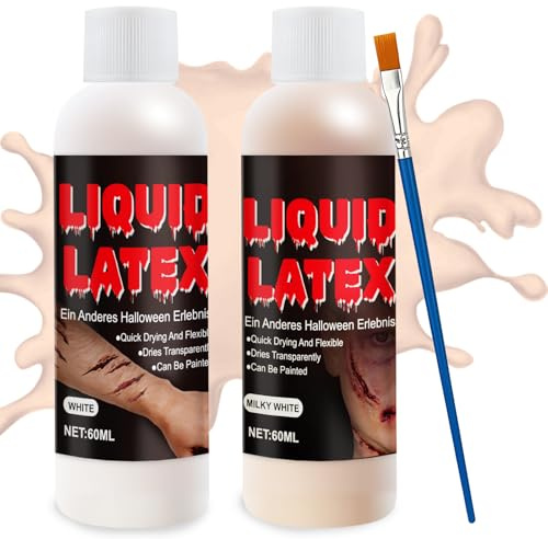 SHOPPGO Latex Liquide Maquillage, Cicatrice Halloween Latex, latex maquillage effet spéciaux, maquillage halloween latex, Peut Créer des Cicatrices de Plaies Réalistes, Blanc + Transparent, 2 Pièces