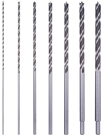 NordWolf 7-Piece 12 Extra Long Brad Point Wood Drill Bit Set, Double Lands & Double Flutes Design for Cutting Wood, PVC, Resin, MDF and Drywall, SAE Sizes 1/8 to 1/2