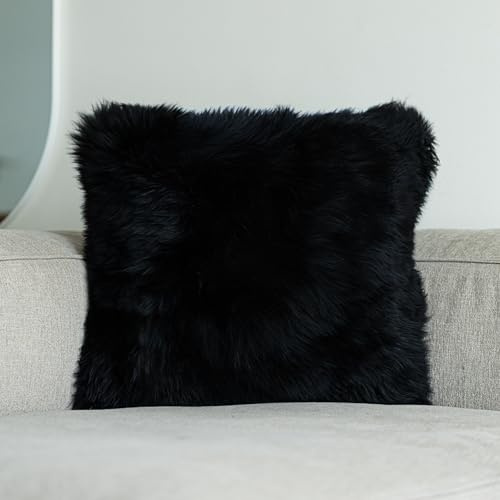 Nordic Sheep Lammfell Kissenbezug 50x50 cm, Kuschelkissen, Schwarz | Echtes Lammfell auf einer Seite, weich & kuschelig, ideal für Sofa & Bett, viele Farbvarianten