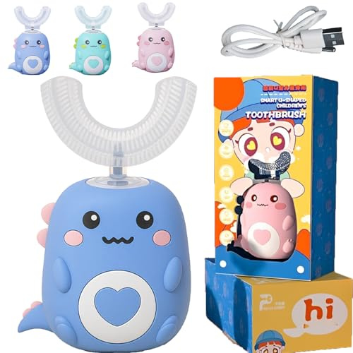 Spazzolino elettrico a forma di U per bambini, spazzolino elettrico a forma di U, spazzolino da denti a forma di dinosauro a forma di U, spazzolino da denti a ultrasuoni ricaricabile impermeabile per