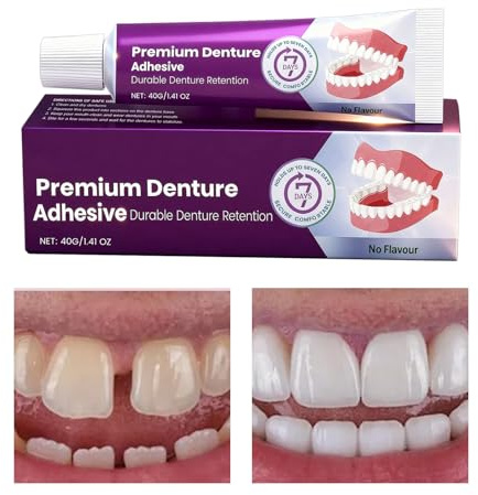 DAWCBVJQ Adesivo per Dentiere - 40g Riparatore Sigillante - Crema Adesiva Sicura per Protesi,Per Uomini Adulti Portatori Totali Parziali Casa Viaggio
