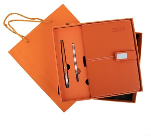 Honseadek Journal en cuir avec stylo pour carnet A5, ensemble de bureau avec proverbes chinois, bloc-notes en papier crème dans une boîte élégante, pour les professionnels (bleu) (orange)