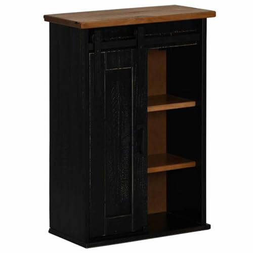 HFXHIJXQ Armadio sospeso nero 49 x 22,5 x 70 cm in legno di pino massiccio con porta scorrevole, design moderno salvaspazio con robusta guarnizione in metallo per cucina, bagno, corridoio o soggiorno