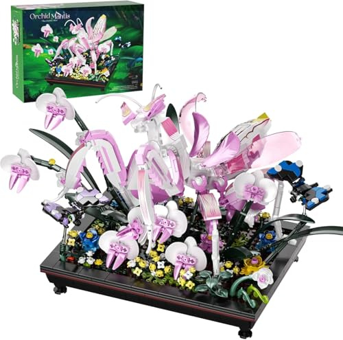 Orchideen Gottesanbeterin Klemmbausteine Set, Kompatibel mit Lego Flowers Animal, 1077 Teile Insekten Blumen Bonsai, Botanik Deko Geschenk für Erwachsene & Kinder ab 8-16+ Jahre